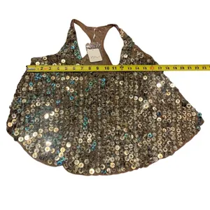 Free People All That Glitters Tank Women M Gold Sequin Mesh Racerback OB1760325 thumbnail 8
