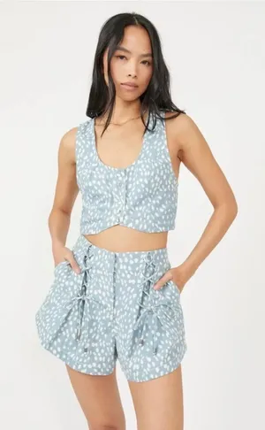 Free People Bennett Cloud Combo Short and Top Co-ord Set Blue Size 4/8 thumbnail 1