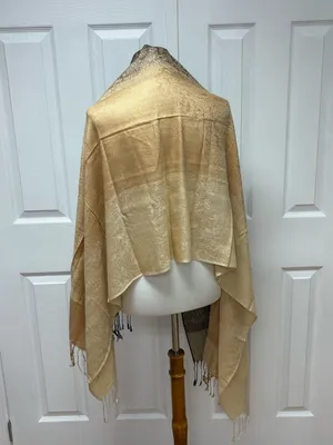 Gold and Black Paisley Pashmina Shawl With Fringes - 71" x 28"‎ - NEW In Bag. thumbnail 3