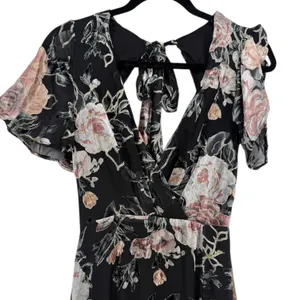NWT Lulus Floral Velvet Burnout Maxi Dress Black Tie Back V Neck Size‎ XS Fairy thumbnail 4