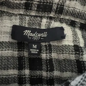 Madewell Women’s Top Medium‎ Button Up Ex Boyfriend Plaid Shirt Black White thumbnail 3