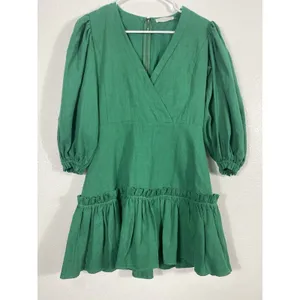 Karlie Emerald V-Neck Ruffle Mini Dress Size S 90% Ramie 10% Cotton 100% Rayón thumbnail 3