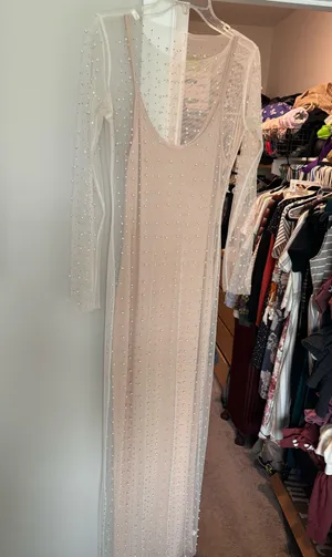 Pearl and Rhinestone Sheer Dress thumbnail 1