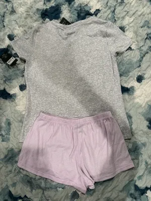 Laura Ashley Gray and Pink Dog Pajama Set, Sz S, Top New, Bottoms Used thumbnail 2