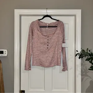 NWT Free People Pink Long Sleeve Henley thumbnail 4