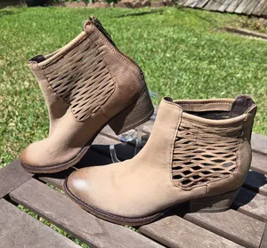Joe's tan leather back zip booties with cutouts 6.5 thumbnail 1