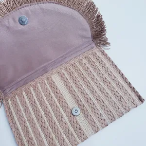 Anthropologie Fringe Tweed Button Clutch Beach Resort Purse thumbnail 3
