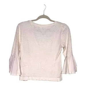 Anthropologie Cream Scoop Neck Smocked Bell Sleeve Blouse XS thumbnail 5