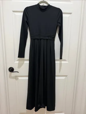 HALARA Black Mock Neck Long-Sleeve Flare Maxi Dress Pocket & Waist Detail XS thumbnail 5