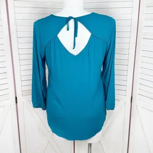 Fortune + Ivy Cutout Back Tie Eyelet Trim Blouse Teal‎ Blue Size Large thumbnail 2