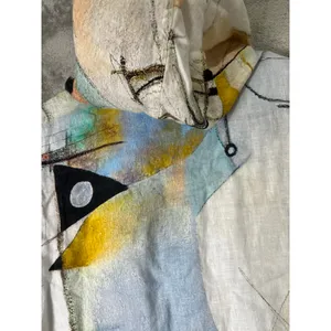 Dolcezza Simply Art Linen Blend Hooded Jacket Large Abstract Print Artsy Boho thumbnail 5
