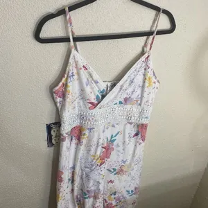 Mudd Womens Dress Size Large White Floral Print Sleeveless Lace Trim dress thumbnail 2
