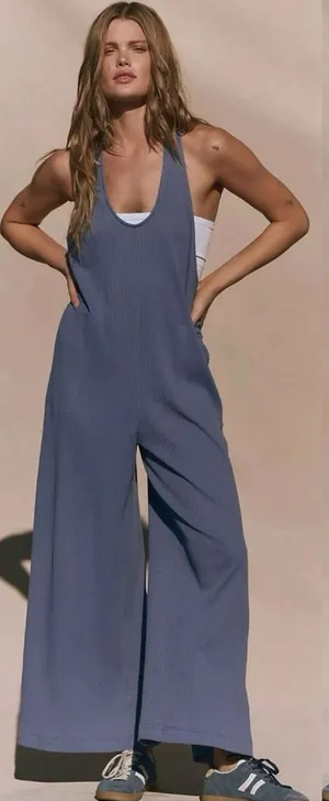 Free People Bohemian Zena One Piece Wide Leg Jumpsuit Periwinkle Blue Small NWT thumbnail 1