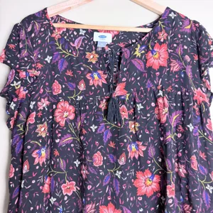 Old Navy Blouse Women Plus XL Black Floral Babydoll Office Cottagecore Whimsical thumbnail 2