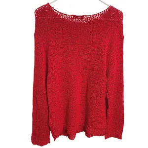 J.Crew Montauk Relaxed Open Knit Lightweight Sweater Red Coastal Preppy Size M thumbnail 4