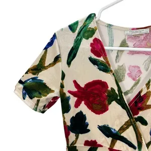 Zara‎ Trafaluc Floral Velvet V-Neck Midi Dress Cream Red Green Pinup Retro thumbnail 5