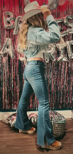 Denim Rhinestone Fringe Jacket  thumbnail 1