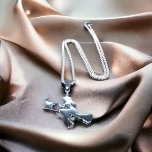 Witch Broom Cat Pendant Necklace Women Witchcraft Silvery Color Hollow Out‎ thumbnail 6