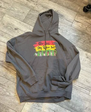Gildan Heavy Blend Unisex Large One Love Dog Rescue Hoodie Sweatshirt Grey thumbnail 1