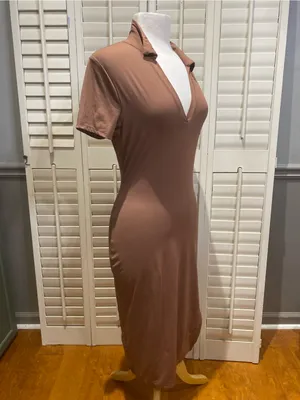 Haute Monde Chocolate Brown Polo Collar Maxi Dress thumbnail 5
