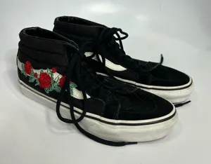 Vans Sk8 mid high‎ top sneakers rose thorns embroidered black red women’s size 8 thumbnail 1