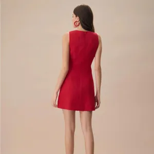 RIHOAS The Red V Neck Sleeveless Linen Mini Dress S 48 thumbnail 2