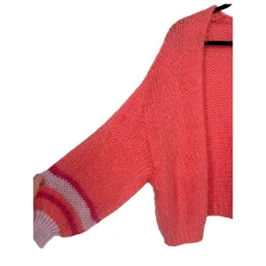 Anthropologie Striped Sleeve Open Front Cardigan Sweater Coral Pink One Size thumbnail 10