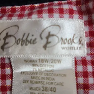 Bobbie Brooks Woman Red White Checked Christmas Mittens Button Front Top 18W 20W thumbnail 4