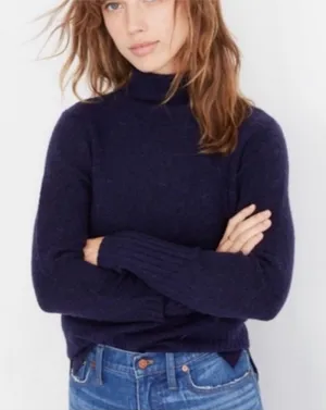 MADEWELL Merino Wool Ribbed Navy Long Sleeve Turtleneck Sweater Top thumbnail 1