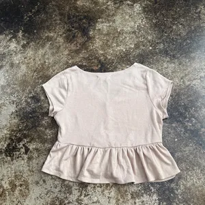 Coco + Jaimeson Tan Peplum Crop Top thumbnail 3