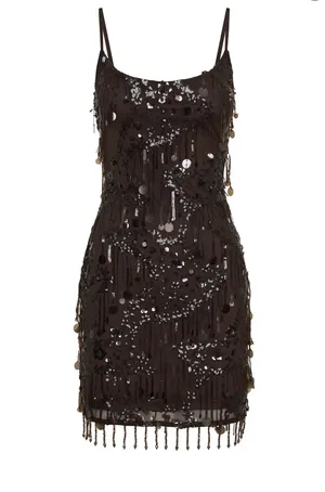 White Fox Decadent Daze Beaded Mini Dress Chocolate thumbnail 4