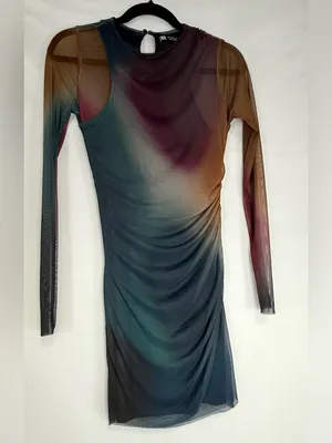Zara Sheer Long-Sleeve Ombre Bodycon Dress - Teal Multi thumbnail 2