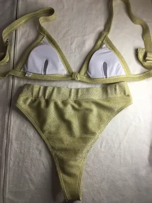 New Women’s 2Pc Bikini Swimsuit Light Gold Size Medium thumbnail 4