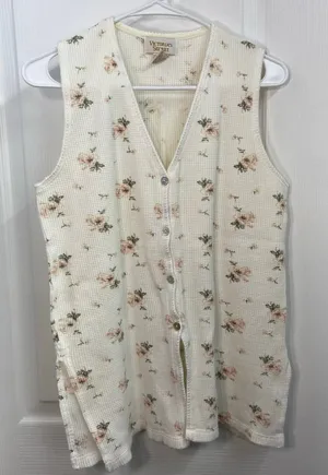 Vintage Victoria's Secret gold label cream floral waffle knit cotton button vest thumbnail 1