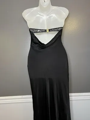 Meshki Dress Womens XS Black Strapless Satin Open Back Maxi Bodycon Formal thumbnail 6