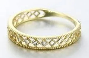 Boutique NEW 18k Gold Vermeil‎ Diamond Cut Lattice Band Ring thumbnail 1