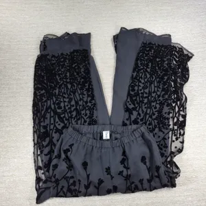 VTG Ronni Nicole Velvet Burnout Wide Leg Pants M Black Sheer Holiday Party thumbnail 14