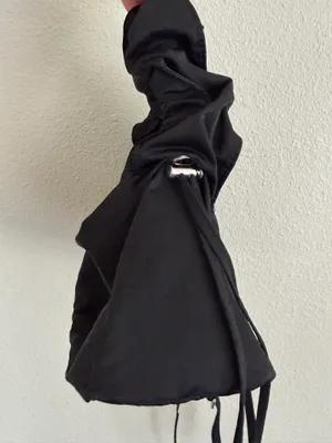 Black nylon shoulder bag with adjustable straps thumbnail 5