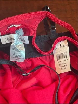 Linea Donatella Red Black Lace Babydoll Chemise Thong Set NWT Size S and M thumbnail 12