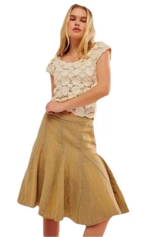 Free People Candace Midi Skirt Iced Coffee Overdye Women’s Tan Size Small thumbnail 1