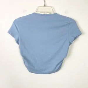 TNA Aritzia Chill Malibu Light Blue Scrunch Side Sporty Crop Top Tshirt Size S thumbnail 3