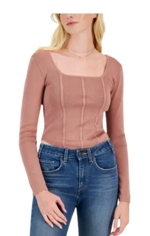 Pink Rose Square-Neck Corset Sweater Top Size Large thumbnail 1