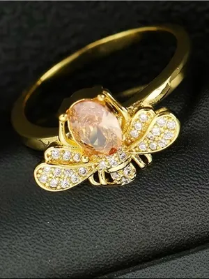 🐝🐝🐝2 for 12$🐝🐝🐝Gold Bee Ring with Citrine and Pavé Crystal Wings-7 thumbnail 2