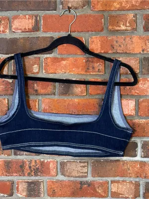 Zara TRF womens dark wash denim crop top blue L thumbnail 4
