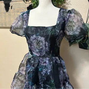 Lulus Exceptional Fate Black Floral Organza Puff Sleeve Mini Dress thumbnail 9