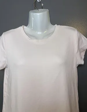 Club Monaco Shirt Womens Large Pink Basic Crew Neck Cropped Stretch Tee Top thumbnail 1
