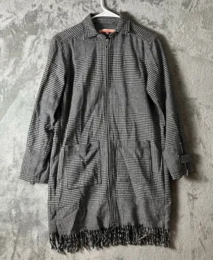 Vilagallo Checked Fringe Zip Up Wool Dress Black White Houndstooth Size 36 US‎ 4 thumbnail 1