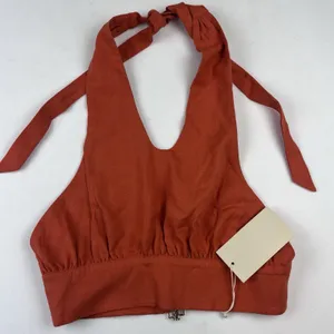 Meshki Women’s Linen Halter Top Crop Rust Orange Small Tie Back Adjustable New thumbnail 7