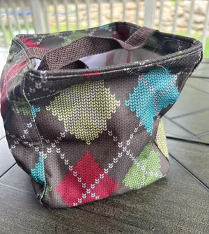 Thirty one carry all caddy small tote in brown argyle htf grandpacore college thumbnail 1