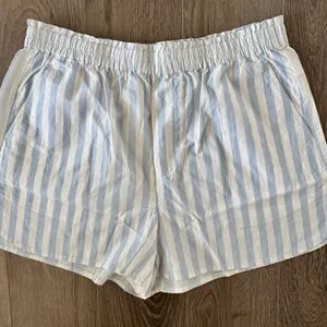 Madewell Pull On Boxer Style Lounge Shorts Blue Stripe Womens Large NEW thumbnail 3